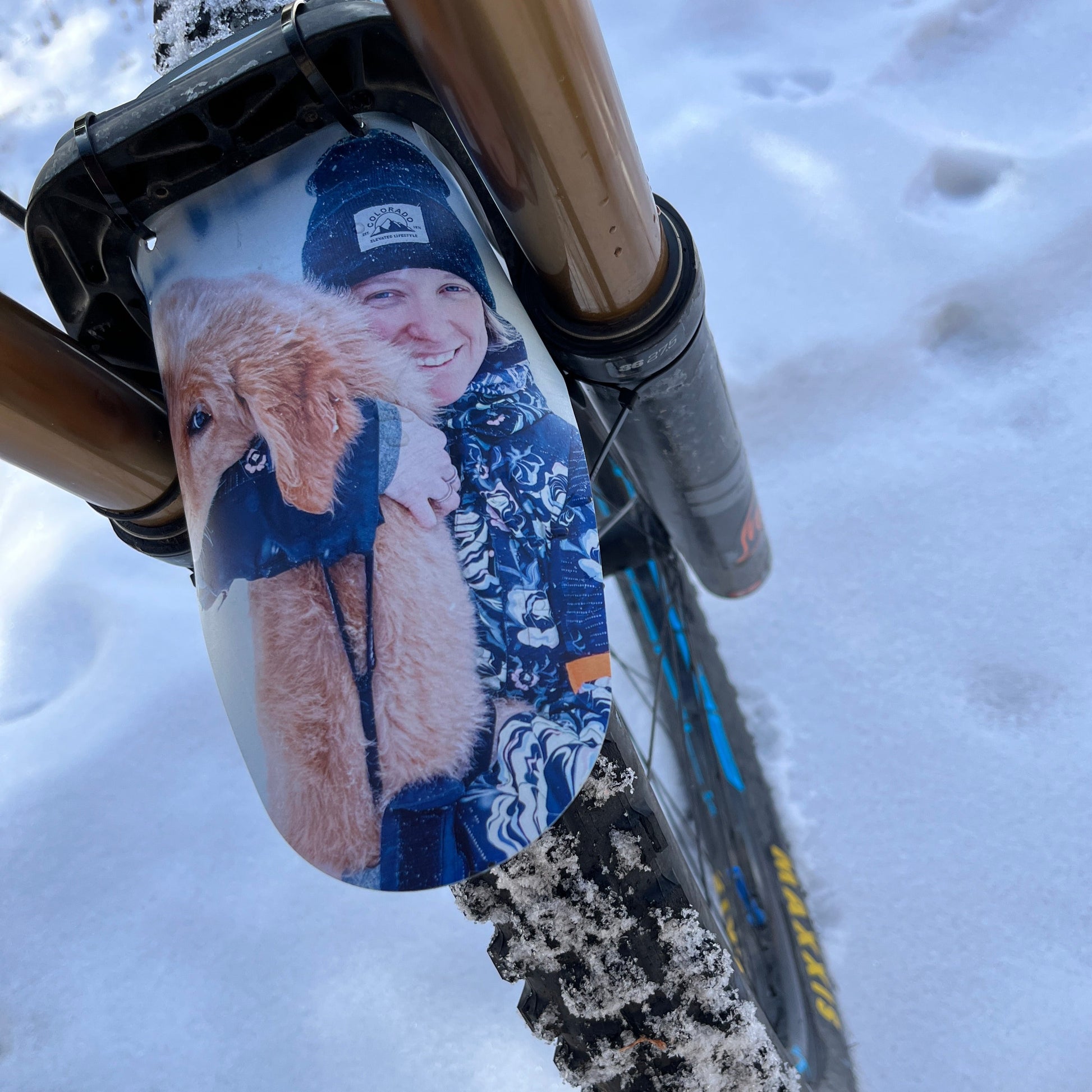 picture of the mountain bike fender in the snow